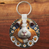 Geborduurde cavia met madeliefjes sleutelhanger (Voorkant)