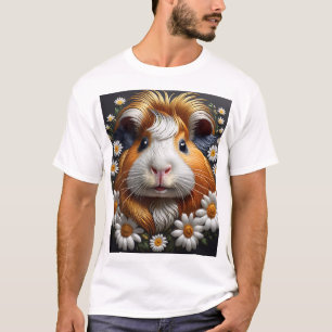Geborduurde cavia met madeliefjes t-shirt