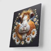 Geborduurde cavia met madeliefjes vierkante klok (Hoek)