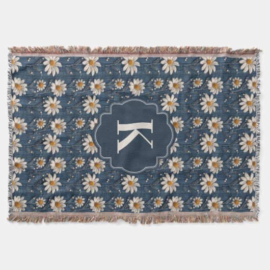 Geborduurde Daisy Denim Deken | Monogram (Voorkant)