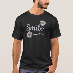 Geborduurde Daisy Glimlach – Bloemige Cursieve Typ T-shirt