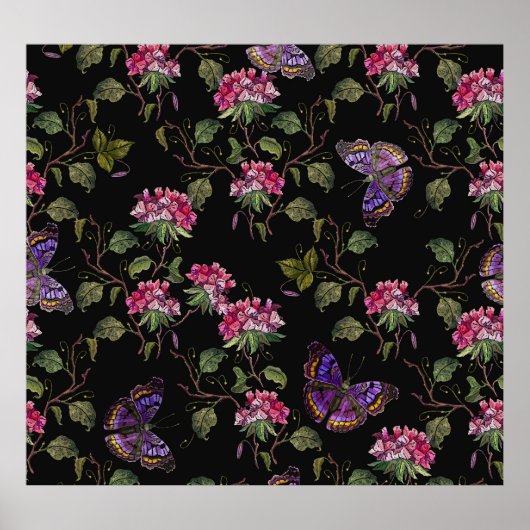 Geborduurde Datura bloemen: botanische kunst Poster (Voorkant)