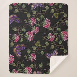 Geborduurde Datura bloemen: botanische kunst Sherpa Deken