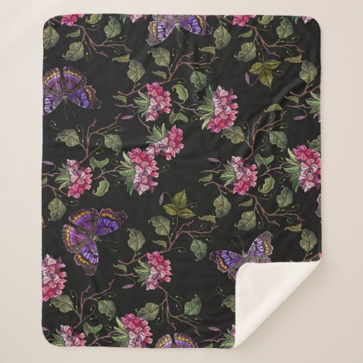 Geborduurde Datura bloemen: botanische kunst Sherpa Deken (Voorkant)