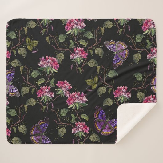 Geborduurde Datura bloemen: botanische kunst Sherpa Deken (Voorkant (horizontaal))