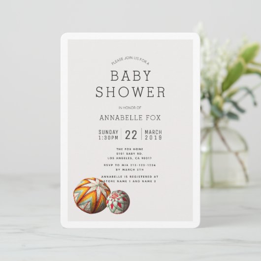 Geborduurde draadballen Baby shower Uitnodiging (Staand voorkant)