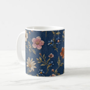Geborduurde effen wilde bloemen op denim achtergro koffiemok