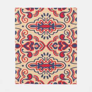 Geborduurde Elegantie: Ikat Fabric Pattern Fleece Deken