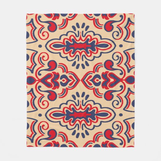 Geborduurde Elegantie: Ikat Fabric Pattern Fleece Deken (Voorkant)