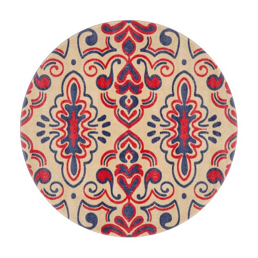 Geborduurde Elegantie: Ikat Fabric Pattern Snijplank (Voorkant)