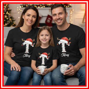 Geborduurde Familie Kerst Antilopen Santa Hoed T-shirt