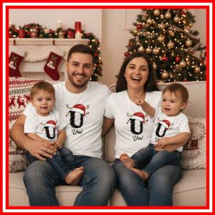Geborduurde Familie Kerst Antilopen Santa Hoed T-shirt