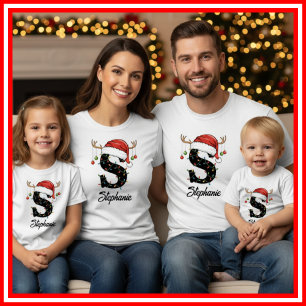Geborduurde Familie Kerst Antilopen Santa Hoed T-shirt