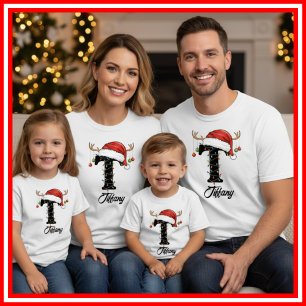 Geborduurde Familie Kerst Antilopen Santa Hoed T-shirt