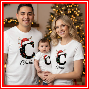Geborduurde Familie Kerst Antilopen Santa Hoed T-shirt