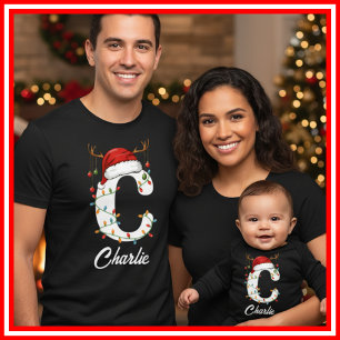 Geborduurde Familie Kerst Antilopen Santa Hoed T-shirt