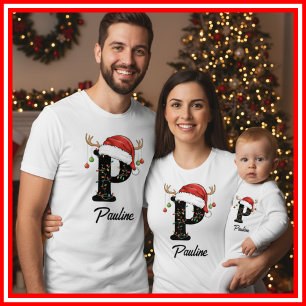 Geborduurde Familie Kerst Antilopen Santa Hoed T-shirt