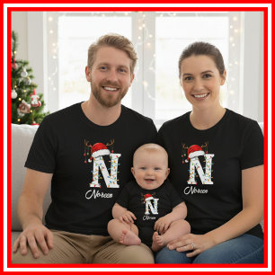 Geborduurde Familie Kerst Antilopen Santa Hoed T-shirt