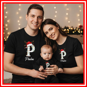 Geborduurde Familie Kerst Antilopen Santa Hoed T-shirt