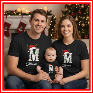 Geborduurde Familie Kerst Antilopen Santa Hoed T-shirt