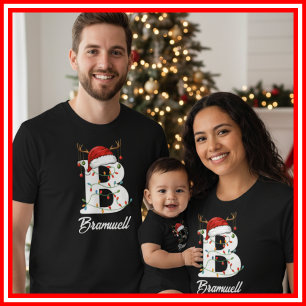 Geborduurde Familie Kerst Antilopen Santa Hoed T-shirt