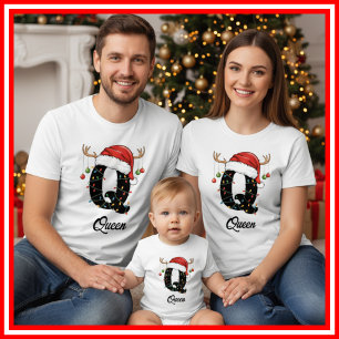 Geborduurde Familie Kerst Antilopen Santa Hoed T-shirt