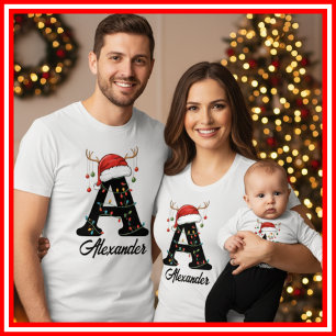 Geborduurde Familie Kerst Antilopen Santa Hoed T-shirt
