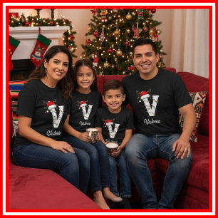 Geborduurde Familie Kerst Antilopen Santa Hoed T-shirt