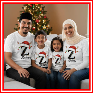 Geborduurde Familie Kerst Antilopen Santa Hoed T-shirt