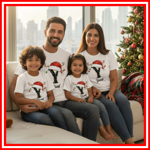 Geborduurde Familie Kerst Antilopen Santa Hoed T-shirt
