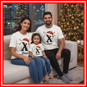 Geborduurde Familie Kerst Antilopen Santa Hoed T-shirt