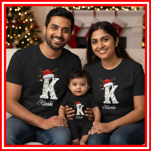 Geborduurde Familie Kerst Antilopen Santa Hoed T-shirt