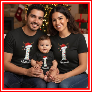 Geborduurde Familie Kerst Antilopen Santa Hoed T-shirt