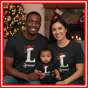Geborduurde Familie Kerst Antilopen Santa Hoed T-shirt