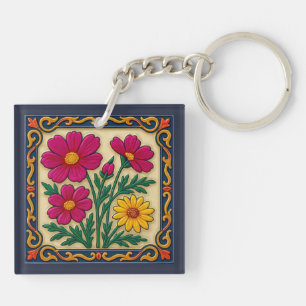 Geborduurde Floral Folk Art Sleutelhanger