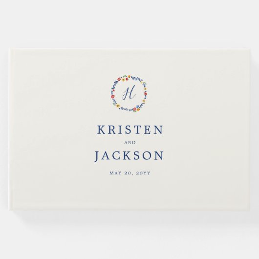 Geborduurde Florals Bruiloft Gastenboek (Voorkant)