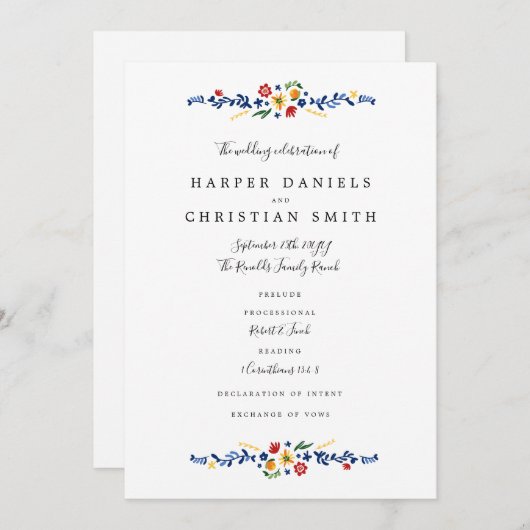 Geborduurde Florals Trouwprogramma Programmakaart (Voorkant / Achterkant)