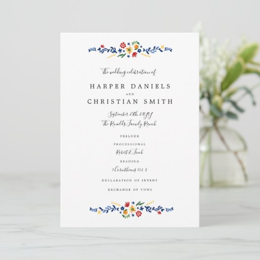 Geborduurde Florals Trouwprogramma Programmakaart (Staand voorkant)