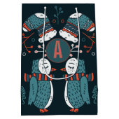 Geborduurde Folk Art Kerstmis Blauwe Rode Uilen Bo Medium Cadeauzakje (Achterkant)