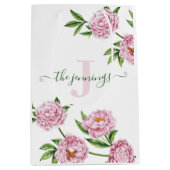 Geborduurde foto waterverf roze pioen gift tas medium cadeauzakje (Voorkant)