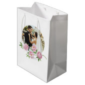 Geborduurde foto waterverf roze pioen gift tas medium cadeauzakje (Achterkant Gekanteld)