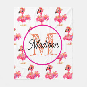 Geborduurde gepersonaliseerde flamingo fleece deke deken