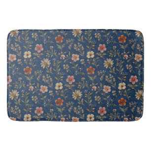 Geborduurde gewone wilde bloemen op denim achtergr badmat