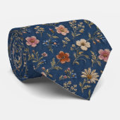 Geborduurde gewone wilde bloemen op denim achtergr stropdas (Opgerold)