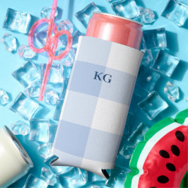 Geborduurde Gingham Blauw Seltzer Blikjeskoeler