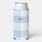 Geborduurde Gingham Blauw Seltzer Blikjeskoeler (Seltzer Voorkant)