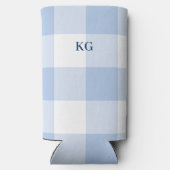 Geborduurde Gingham Blauw Seltzer Blikjeskoeler (Achterkant)