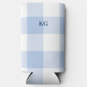 Geborduurde Gingham Blauw Seltzer Blikjeskoeler (Voorkant)