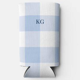 Geborduurde Gingham Blauw Seltzer Blikjeskoeler