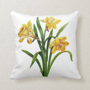 Geborduurde gouden narcissen kussen